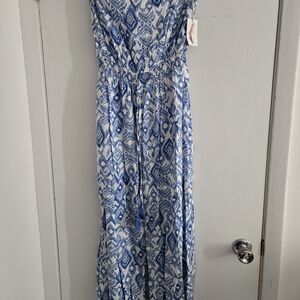 Jessica Simpson Blue and White Strapless Dress